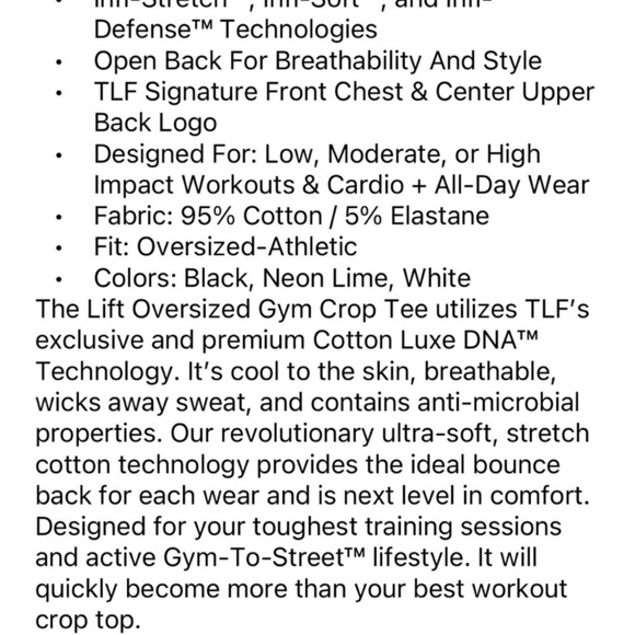 TLF Lift Oversized Gym Crop Tee Neon Lime White Large raw edge - Picture 8 of 14